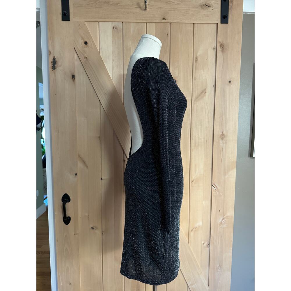Lulus | Gift of Love Black Silver Backless Long Sleeve Bodycon Dress | Size L - Picture 2 of 14